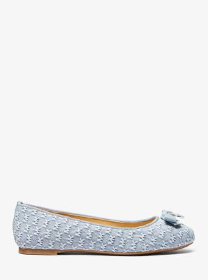 Honey Logo Embossed Washed Denim Ballet Flat