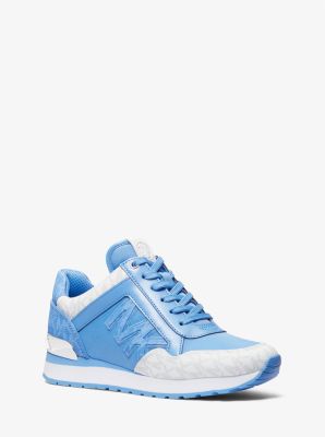 Shop Michael Kors Maddy Two-tone Signature Logo And Mesh Trainer In Blue