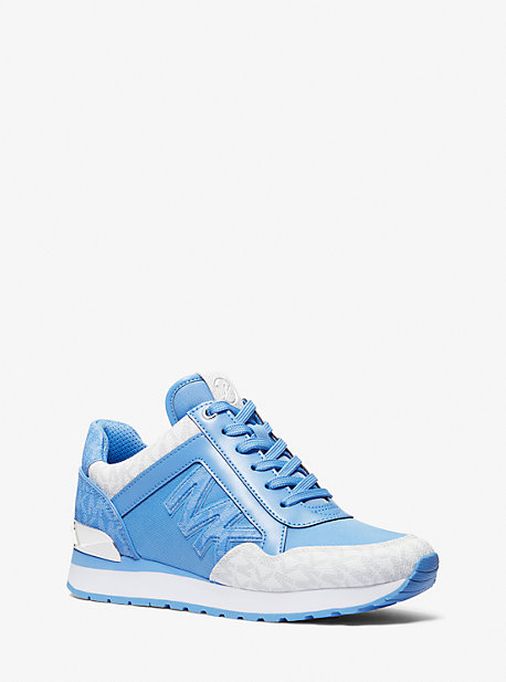 Michael Kors Maddy Two-tone Signature Logo And Mesh Trainer In Blue