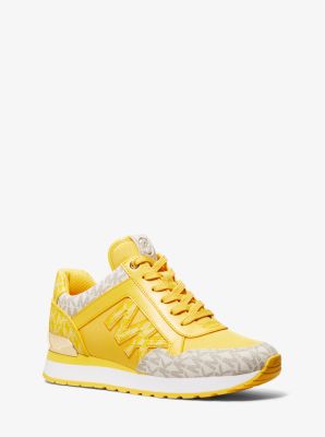 Shop Michael Kors Maddy Two-tone Signature Logo And Mesh Trainer In Yellow