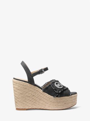 Hannah Denim Wedge Sandal in BLACK WASH | Michael Kors