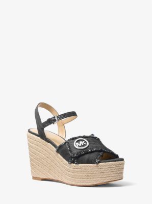 Michael Kors Hannah Denim Wedge Sandal In Black