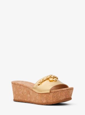 Elsa Metallic Leather and Cork Platform Sandal | Michael Kors