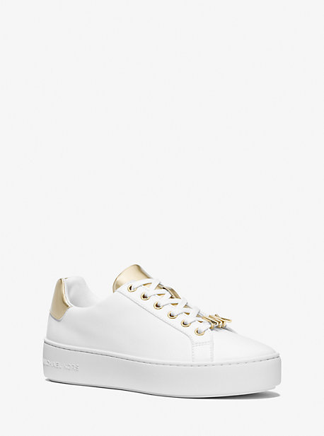 마이클 마이클 코어스 Michael Michael Kors Poppy Two-Tone Faux Leather Sneaker,WHITE/PALE GOLD