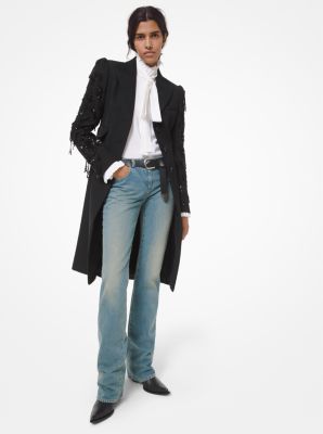 Manteau en gabardine de laine et de coton contrecoll&eacute;e &agrave; broderie florale in NOIR | Michael Kors