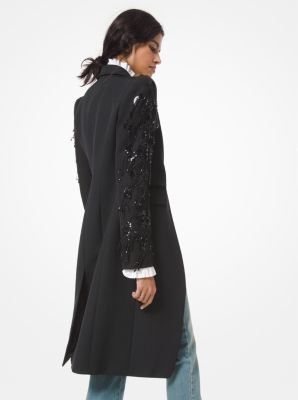 Manteau en gabardine de laine et de coton contrecoll&eacute;e &agrave; broderie florale in NOIR | Michael Kors