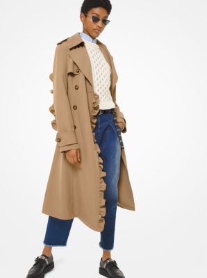 Wool Gabardine Ruffle Trench Coat | Michael Kors Canada