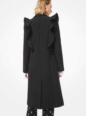 Bonded Wool and Cotton Gabardine Ruffle Chesterfield Coat