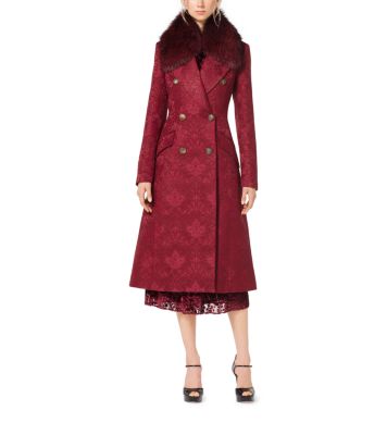 Damask Jacquard Fox-Collar Coat