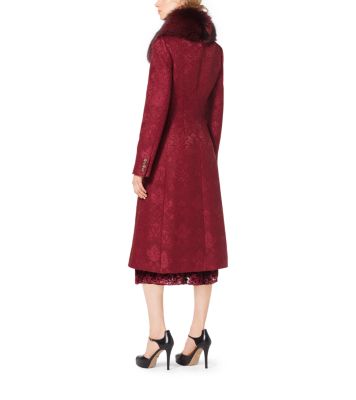 Damask Jacquard Fox-Collar Coat