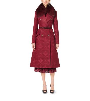 Damask Jacquard Fox-Collar Coat