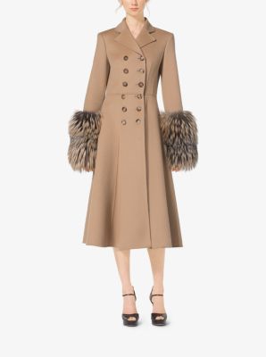 Fox Fur-Cuffed Wool-Melton Princess Coat | Michael Kors