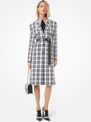 Embroidered Tartan Wool and Cotton Coat