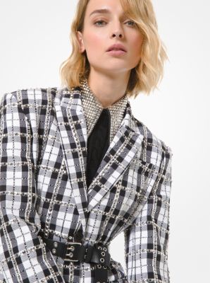 Embroidered Tartan Wool and Cotton Coat