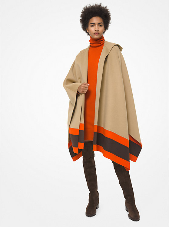 Striped Double Face Cashgora Hooded Cape image number 0