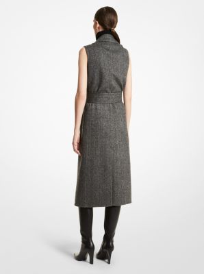 Herringbone Double Faced Wool Sleeveless Coat Dress in NEGRO/VAINILLA | Michael Kors