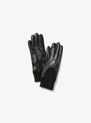 Leather and Ribbed-Knit Gloves | Michael Kors