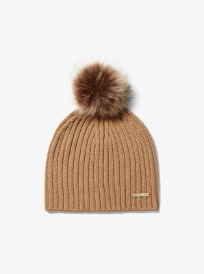 Michael Kors Rib Beanie With Pom In Brown | ModeSens