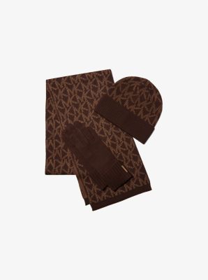 Logo Jacquard Cold Weather Accessory Set in CHOCOLATE | Michael Kors