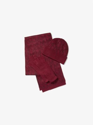 Logo Jacquard Cold Weather Accessory Set in DARK RUBY | Michael Kors