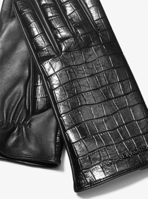 Crocodile Embossed Leather Gloves Michael Kors Canada