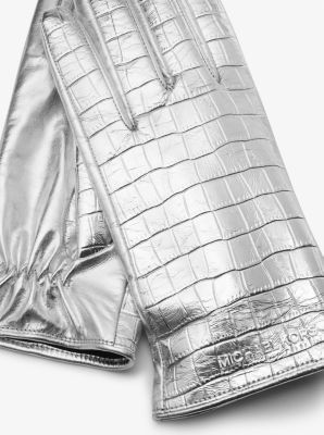 Gants métallisés en cuir et gaufré à motif de crocodile image number 1