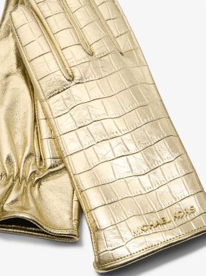 Metallic Crocodile Embossed Leather Gloves