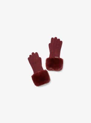 Gants en tricot bord&eacute;s de fausse fourrure in MERLOT | Michael Kors