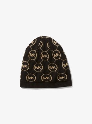 Reversible Metallic Logo Jacquard Beanie Hat in NOIR | Michael Kors