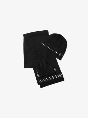 Embellished Knit Cold Weather Accessories Set in BLACK | Michael Kors