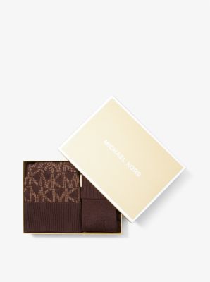 Ensemble-cadeau &eacute;charpe, bonnet et gants en jacquard &agrave; logo in CHOCOLAT | Michael Kors
