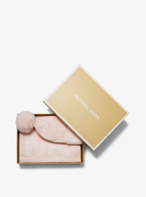 Logo Intarsia Knit Beanie and Scarf Set in SOFT PINK | Michael Kors