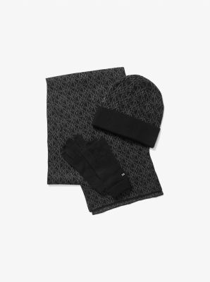 Michael Kors Logo Knit Cold-weather Set In Black