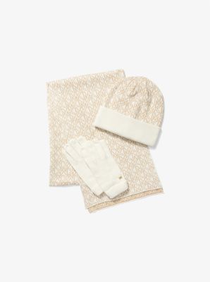 Logo Knit Cold-Weather Set in BONE | Michael Kors