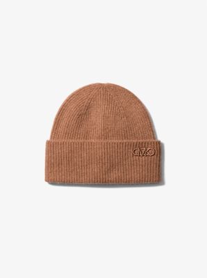 Michael Kors Ribbed Cashmere Beanie Hat In Brown