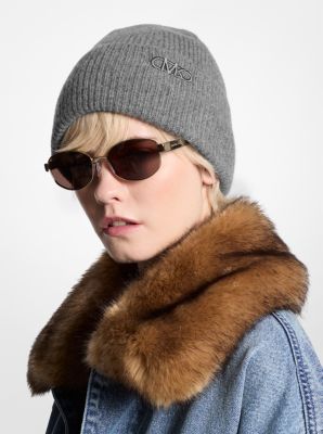 Ribbed Cashmere Beanie Hat in DERBY HEATHER | Michael Kors