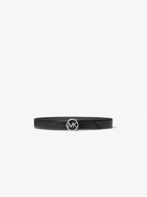 MK Reversible Logo and Crocodile Embossed Belt - Black - Michael Kors