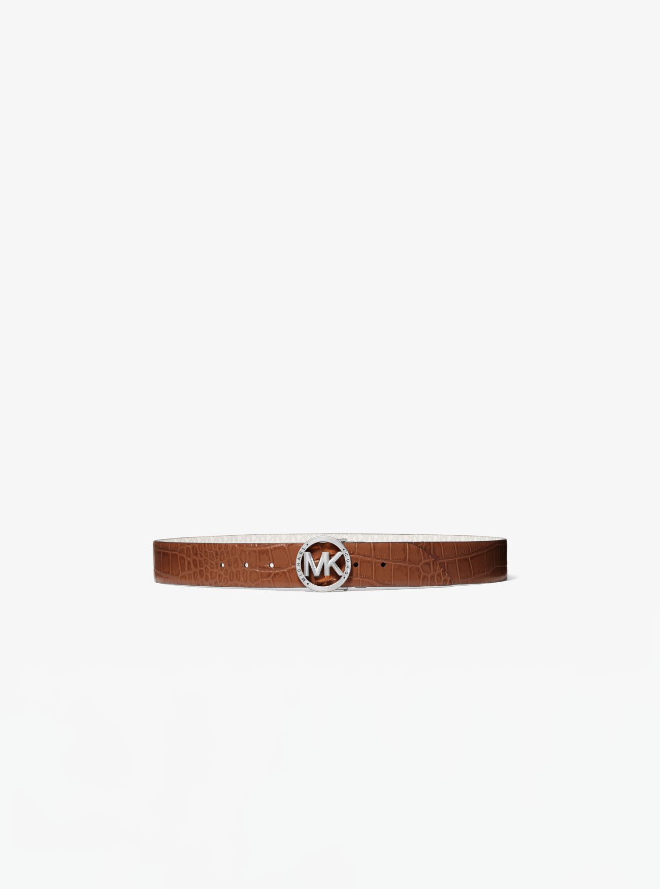 MK Reversible Logo and Crocodile Embossed Belt - Brown - Michael Kors