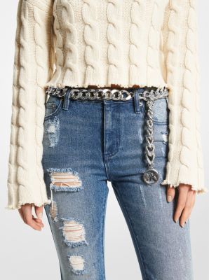 MICHAEL Michael Kors Pave Logo Chain Belt in Metallic