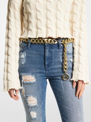 Logo Silver Tone Chain Link Belt Michael Kors