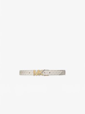 Michael Kors Mk Signature Monogram Logo Wide Belt Vanilla Medium 