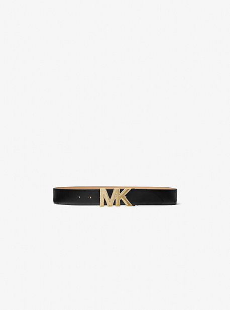 마이클 마이클 코어스 Michael Michael Kors Embellished Logo Leather Waist Belt,BLACK