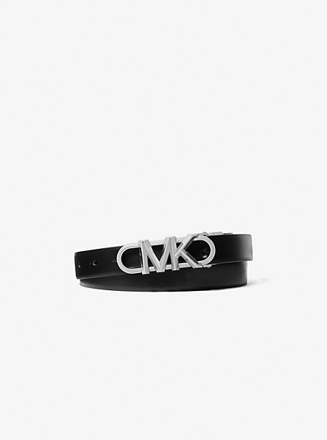 MK Reversible Empire Signature Logo and Metallic Snake Embossed Belt - Silver - Michael Kors