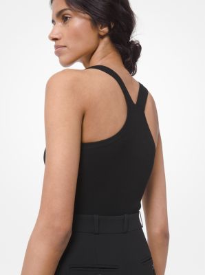 Ribbed Stretch Viscose Racerback Bodysuit in NEGRO | Michael Kors