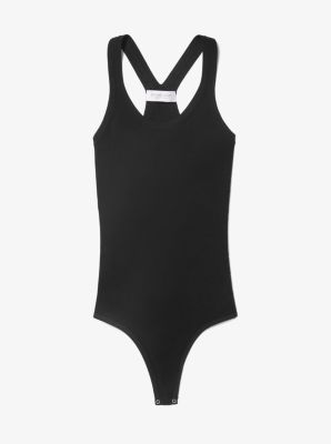 Ribbed Stretch Viscose Racerback Bodysuit in NEGRO | Michael Kors