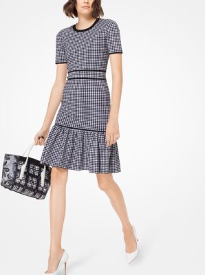 Gingham Stretch-Viscose Flounce Dress