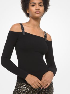 black leather off the shoulder top