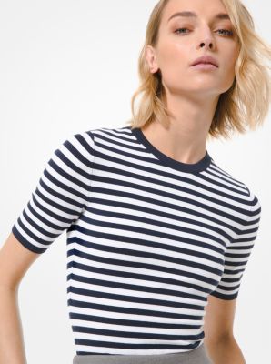 White Stripe Crew Neck Short Sleeve Bodysuit