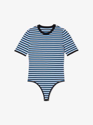 Striped Stretch-Viscose Short-Sleeve Bodysuit in CADET | Michael Kors