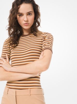 Striped Stretch-Viscose Short-Sleeve Bodysuit | Michael Kors